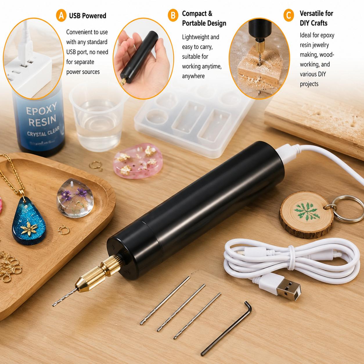 Jewelry Making Rotary Tool - Bor Listrik Mini Bertenaga USB, Alat